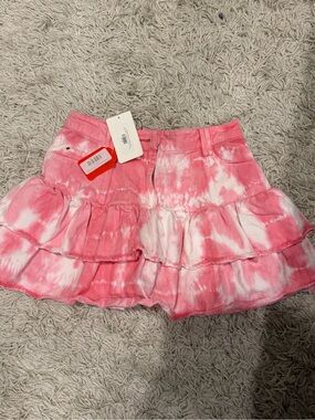 MOVING SALE LOVESHACKFANCY Pink Tie-Dye Tiered Mini Skirt